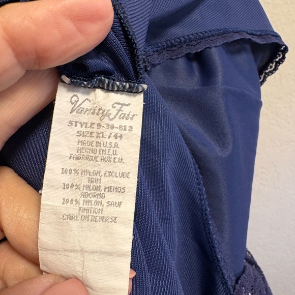 VANITY FAIR Vtg Size Xl Navy Blue Chiffon Nylon Below Knee 90s Y2K - Picture 4 of 8